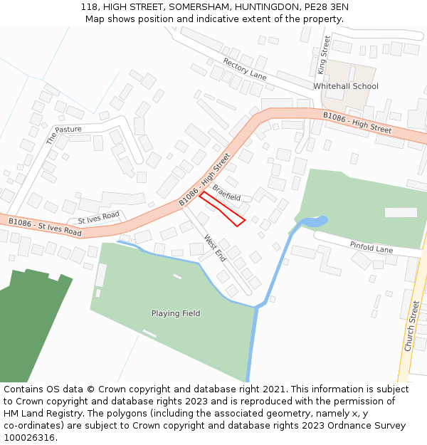 118, HIGH STREET, SOMERSHAM, HUNTINGDON, PE28 3EN: Location map and indicative extent of plot