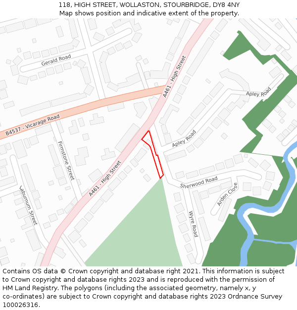 118, HIGH STREET, WOLLASTON, STOURBRIDGE, DY8 4NY: Location map and indicative extent of plot