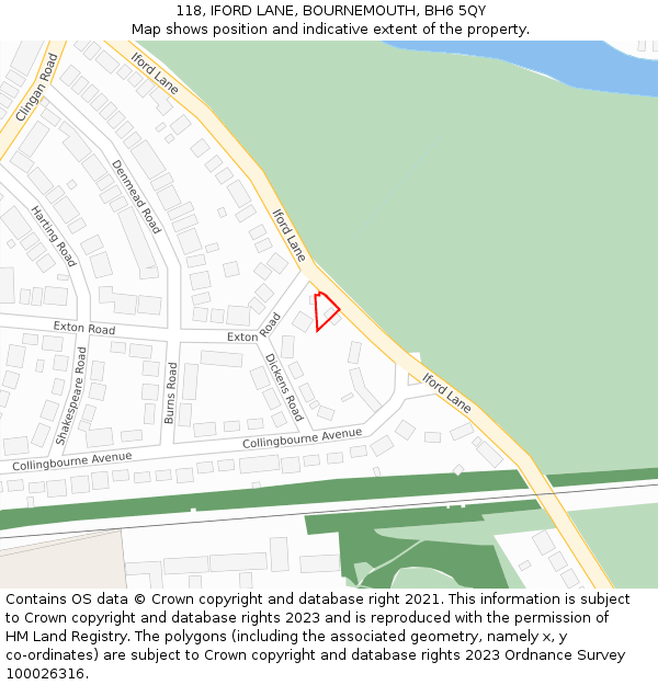118, IFORD LANE, BOURNEMOUTH, BH6 5QY: Location map and indicative extent of plot