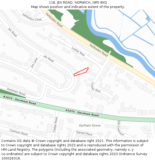 118, JEX ROAD, NORWICH, NR5 8XQ: Location map and indicative extent of plot