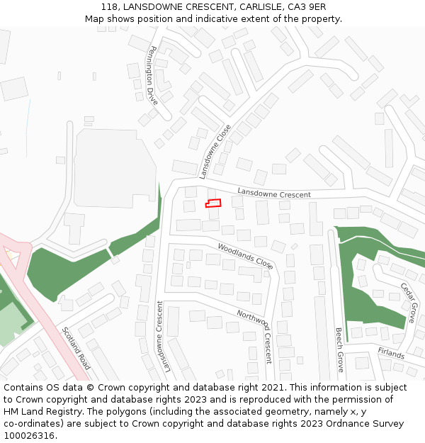 118, LANSDOWNE CRESCENT, CARLISLE, CA3 9ER: Location map and indicative extent of plot