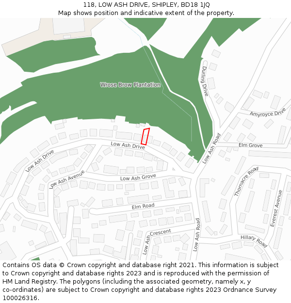 118, LOW ASH DRIVE, SHIPLEY, BD18 1JQ: Location map and indicative extent of plot