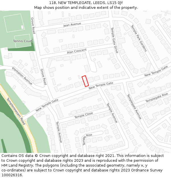 118, NEW TEMPLEGATE, LEEDS, LS15 0JY: Location map and indicative extent of plot