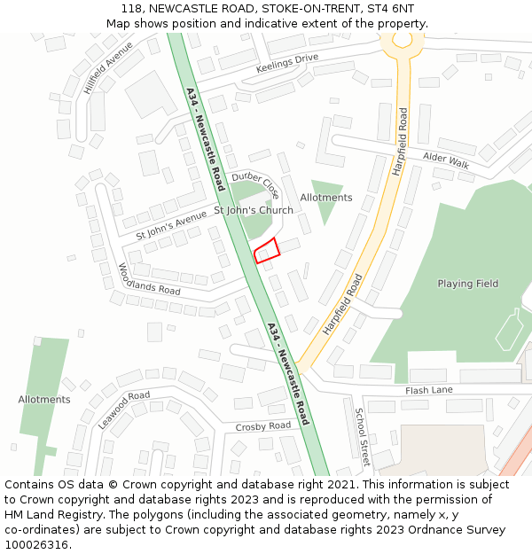 118, NEWCASTLE ROAD, STOKE-ON-TRENT, ST4 6NT: Location map and indicative extent of plot