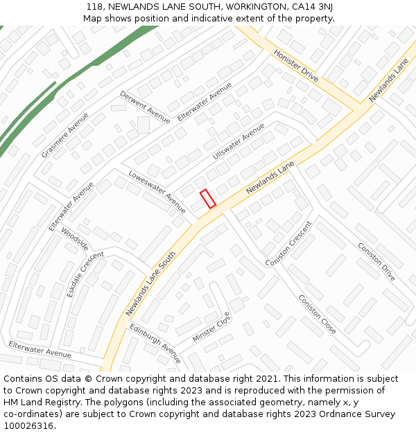 118, NEWLANDS LANE SOUTH, WORKINGTON, CA14 3NJ: Location map and indicative extent of plot