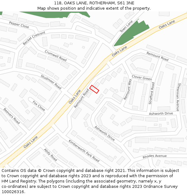 118, OAKS LANE, ROTHERHAM, S61 3NE: Location map and indicative extent of plot