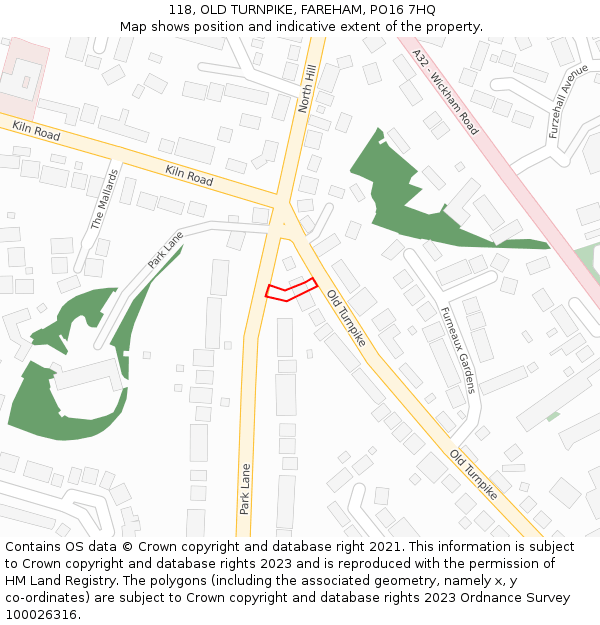 118, OLD TURNPIKE, FAREHAM, PO16 7HQ: Location map and indicative extent of plot