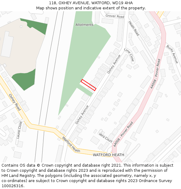 118, OXHEY AVENUE, WATFORD, WD19 4HA: Location map and indicative extent of plot
