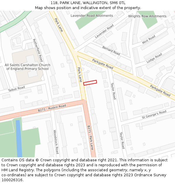 118, PARK LANE, WALLINGTON, SM6 0TL: Location map and indicative extent of plot