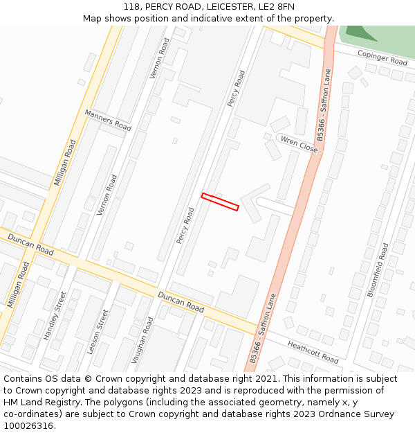 118, PERCY ROAD, LEICESTER, LE2 8FN: Location map and indicative extent of plot