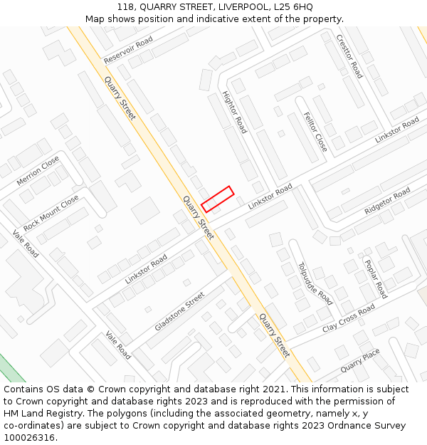 118, QUARRY STREET, LIVERPOOL, L25 6HQ: Location map and indicative extent of plot