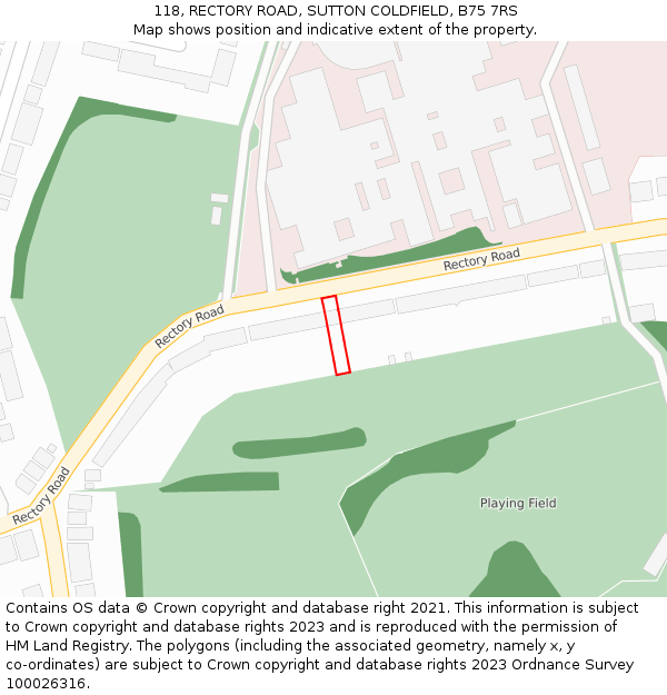 118, RECTORY ROAD, SUTTON COLDFIELD, B75 7RS: Location map and indicative extent of plot