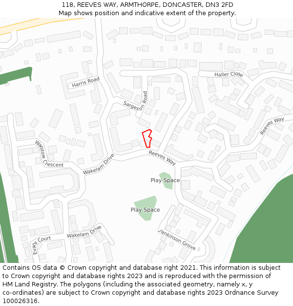 118, REEVES WAY, ARMTHORPE, DONCASTER, DN3 2FD: Location map and indicative extent of plot