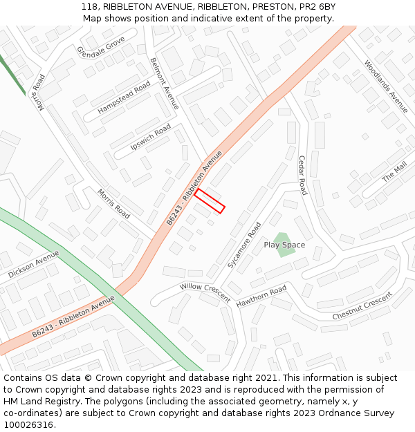 118, RIBBLETON AVENUE, RIBBLETON, PRESTON, PR2 6BY: Location map and indicative extent of plot