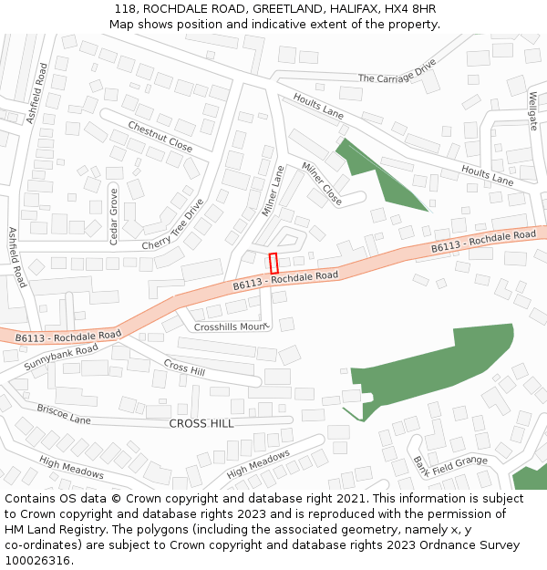 118, ROCHDALE ROAD, GREETLAND, HALIFAX, HX4 8HR: Location map and indicative extent of plot