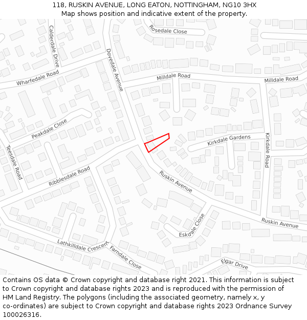 118, RUSKIN AVENUE, LONG EATON, NOTTINGHAM, NG10 3HX: Location map and indicative extent of plot
