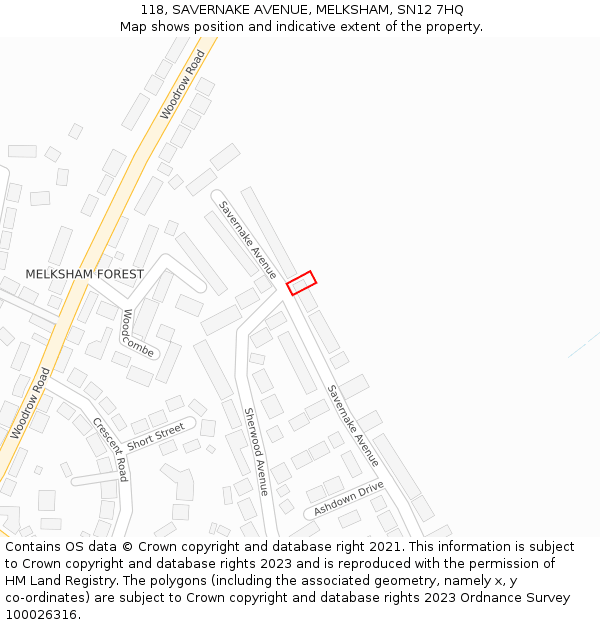 118, SAVERNAKE AVENUE, MELKSHAM, SN12 7HQ: Location map and indicative extent of plot