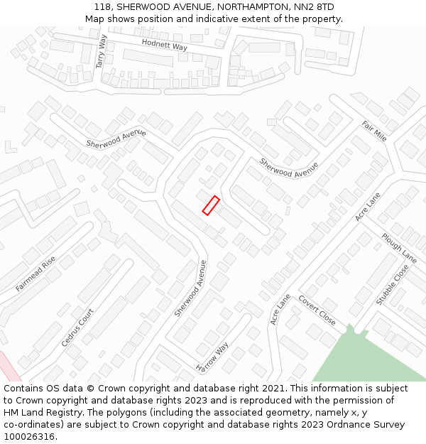 118, SHERWOOD AVENUE, NORTHAMPTON, NN2 8TD: Location map and indicative extent of plot