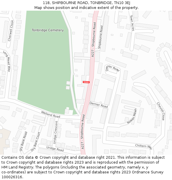 118, SHIPBOURNE ROAD, TONBRIDGE, TN10 3EJ: Location map and indicative extent of plot