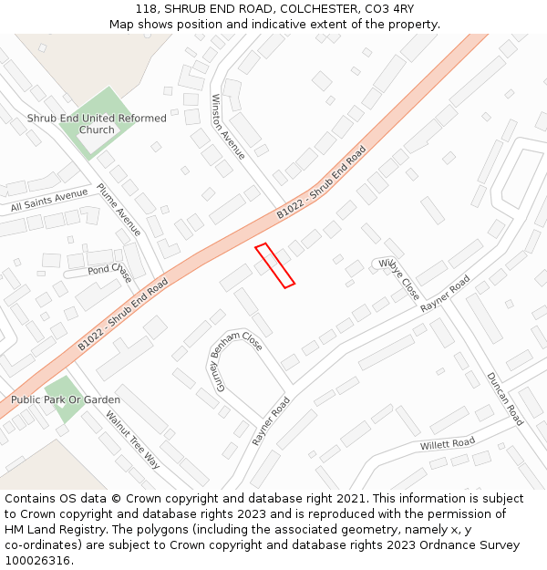 118, SHRUB END ROAD, COLCHESTER, CO3 4RY: Location map and indicative extent of plot