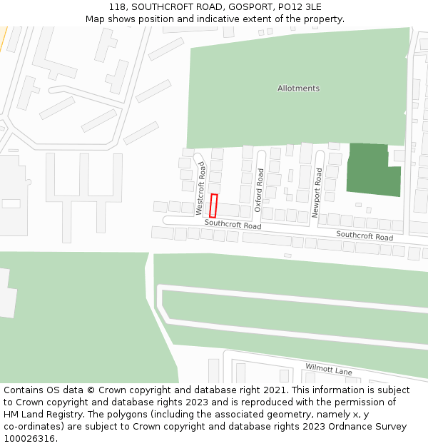 118, SOUTHCROFT ROAD, GOSPORT, PO12 3LE: Location map and indicative extent of plot