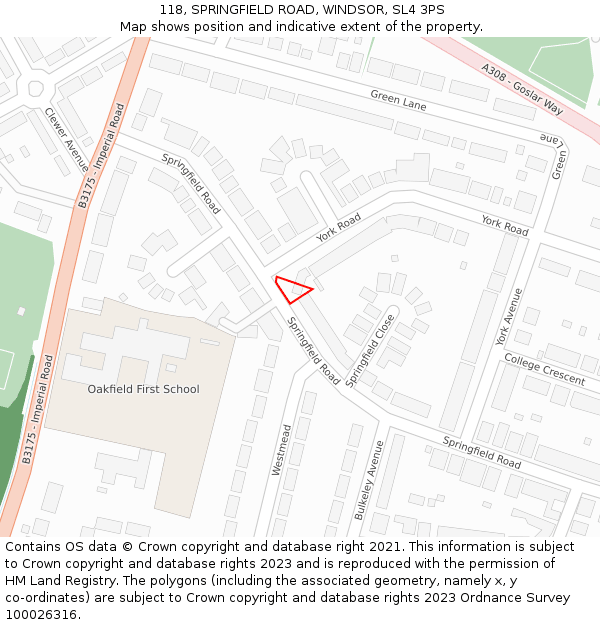118, SPRINGFIELD ROAD, WINDSOR, SL4 3PS: Location map and indicative extent of plot