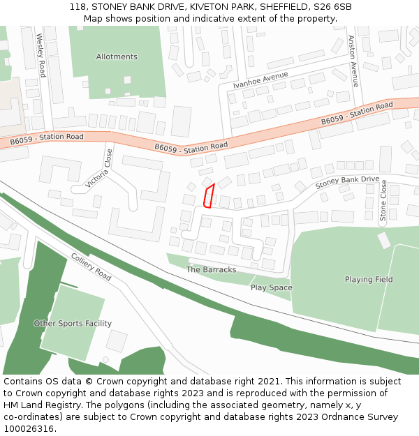 118, STONEY BANK DRIVE, KIVETON PARK, SHEFFIELD, S26 6SB: Location map and indicative extent of plot