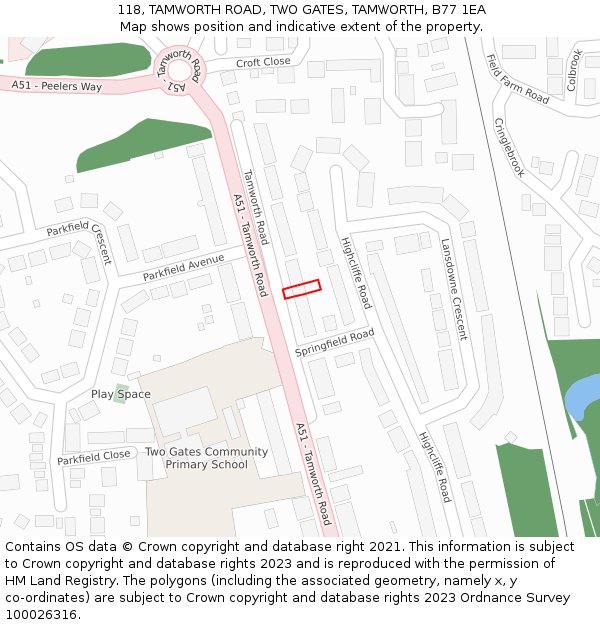 118, TAMWORTH ROAD, TWO GATES, TAMWORTH, B77 1EA: Location map and indicative extent of plot