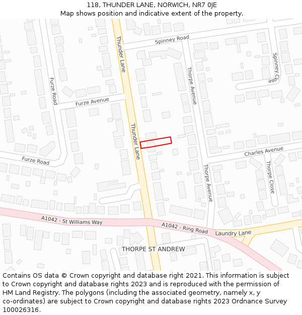 118, THUNDER LANE, NORWICH, NR7 0JE: Location map and indicative extent of plot