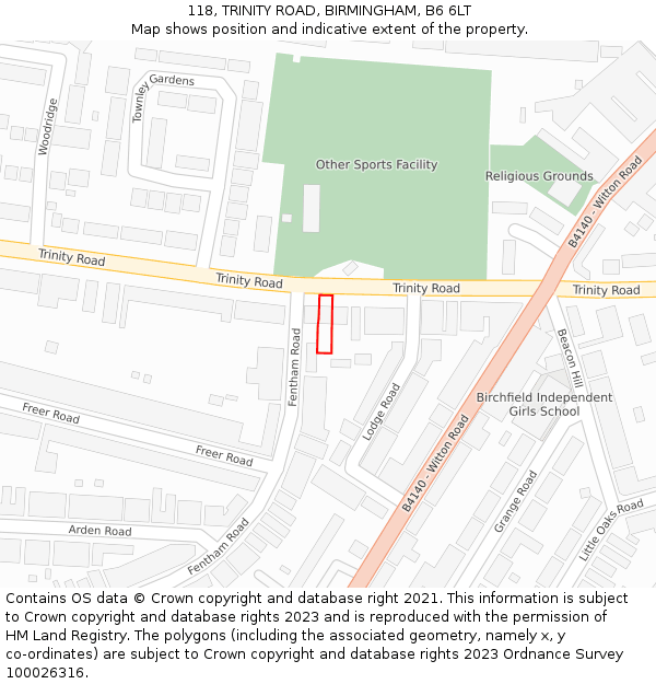 118, TRINITY ROAD, BIRMINGHAM, B6 6LT: Location map and indicative extent of plot