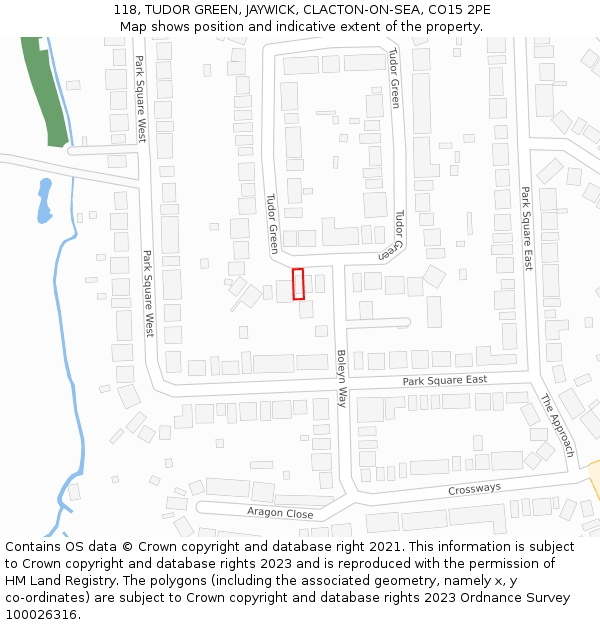 118, TUDOR GREEN, JAYWICK, CLACTON-ON-SEA, CO15 2PE: Location map and indicative extent of plot