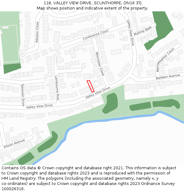 118, VALLEY VIEW DRIVE, SCUNTHORPE, DN16 3TJ: Location map and indicative extent of plot