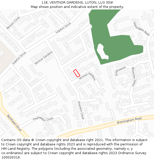 118, VENTNOR GARDENS, LUTON, LU3 3SW: Location map and indicative extent of plot