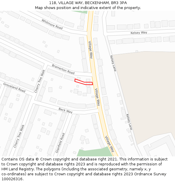 118, VILLAGE WAY, BECKENHAM, BR3 3PA: Location map and indicative extent of plot