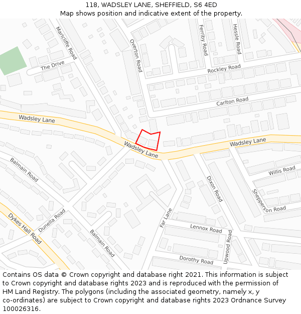 118, WADSLEY LANE, SHEFFIELD, S6 4ED: Location map and indicative extent of plot