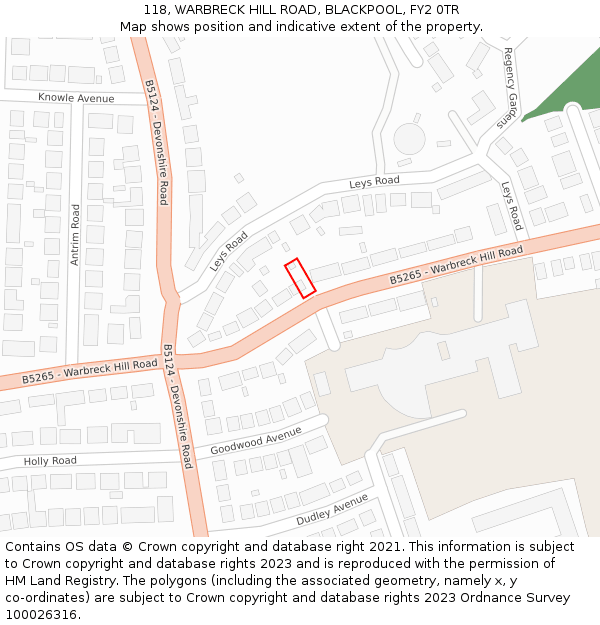 118, WARBRECK HILL ROAD, BLACKPOOL, FY2 0TR: Location map and indicative extent of plot