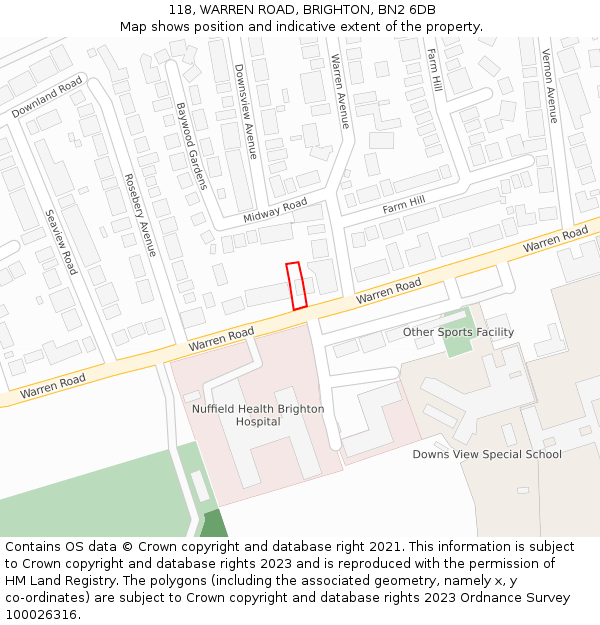 118, WARREN ROAD, BRIGHTON, BN2 6DB: Location map and indicative extent of plot