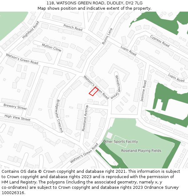 118, WATSONS GREEN ROAD, DUDLEY, DY2 7LG: Location map and indicative extent of plot