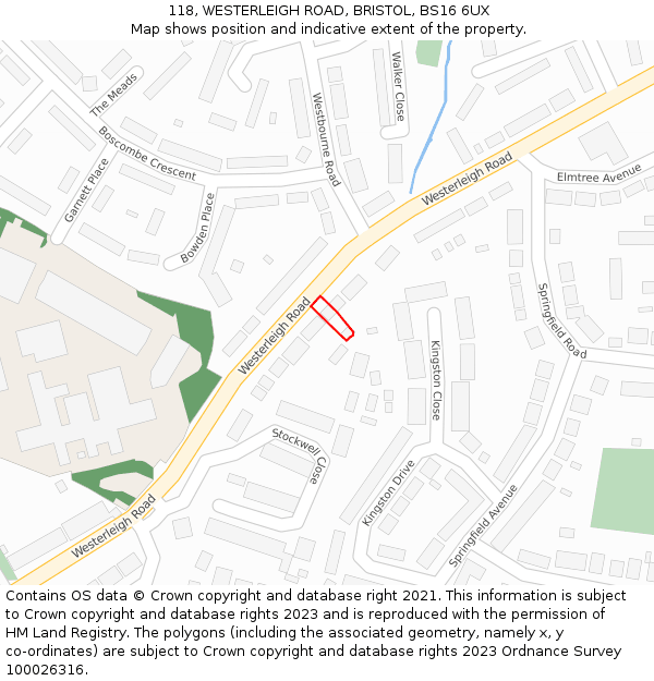 118, WESTERLEIGH ROAD, BRISTOL, BS16 6UX: Location map and indicative extent of plot