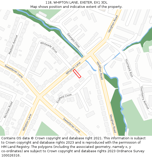 118, WHIPTON LANE, EXETER, EX1 3DL: Location map and indicative extent of plot