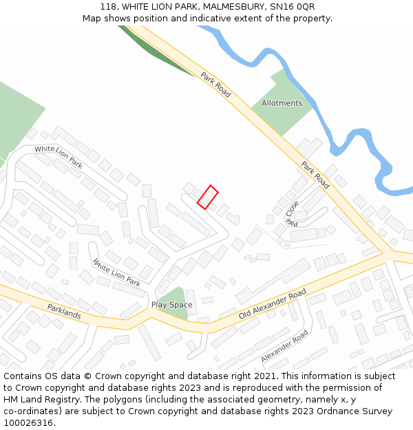 118, WHITE LION PARK, MALMESBURY, SN16 0QR: Location map and indicative extent of plot