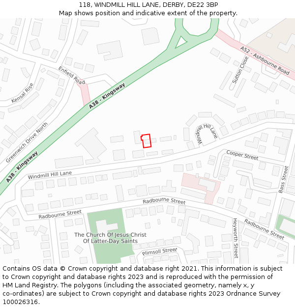 118, WINDMILL HILL LANE, DERBY, DE22 3BP: Location map and indicative extent of plot
