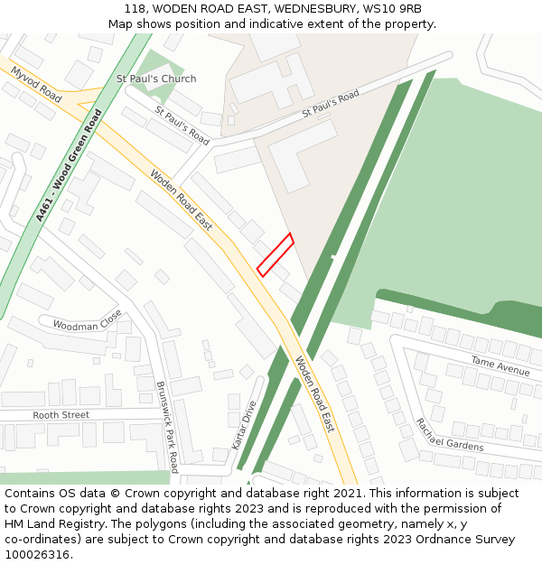 118, WODEN ROAD EAST, WEDNESBURY, WS10 9RB: Location map and indicative extent of plot