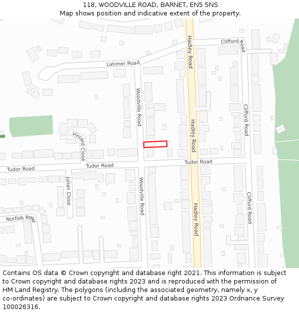 118, WOODVILLE ROAD, BARNET, EN5 5NS: Location map and indicative extent of plot