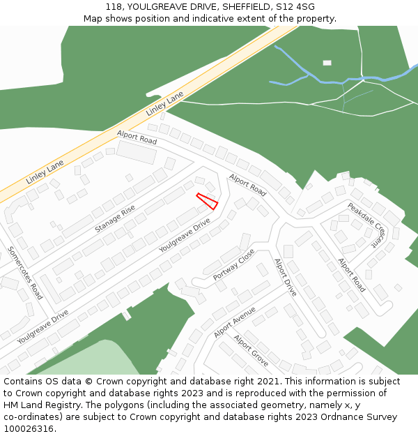 118, YOULGREAVE DRIVE, SHEFFIELD, S12 4SG: Location map and indicative extent of plot