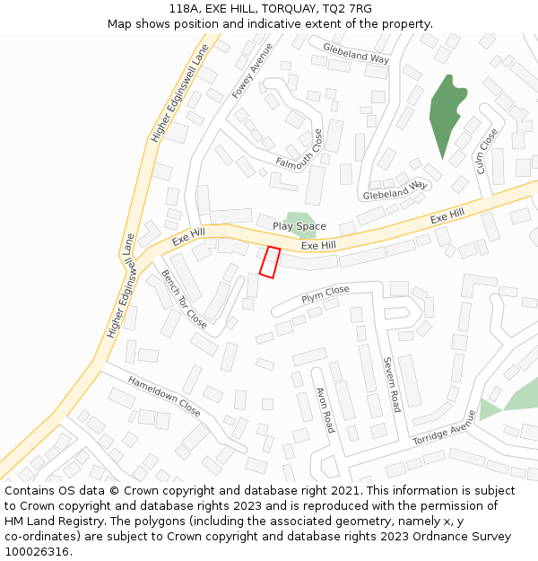 118A, EXE HILL, TORQUAY, TQ2 7RG: Location map and indicative extent of plot