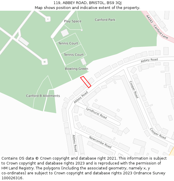 119, ABBEY ROAD, BRISTOL, BS9 3QJ: Location map and indicative extent of plot