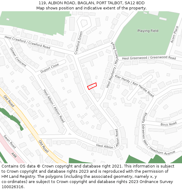 119, ALBION ROAD, BAGLAN, PORT TALBOT, SA12 8DD: Location map and indicative extent of plot