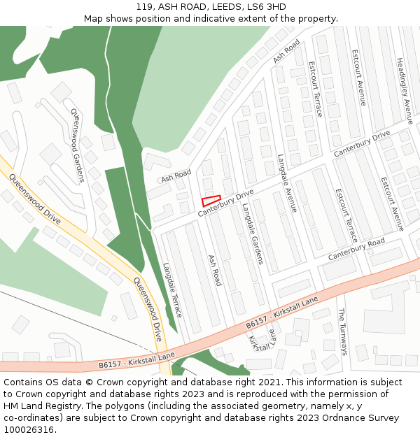 119, ASH ROAD, LEEDS, LS6 3HD: Location map and indicative extent of plot