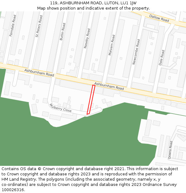 119, ASHBURNHAM ROAD, LUTON, LU1 1JW: Location map and indicative extent of plot